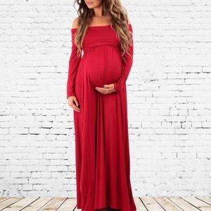 RED Knit Maternity Maxi LONG Dress M NWT
